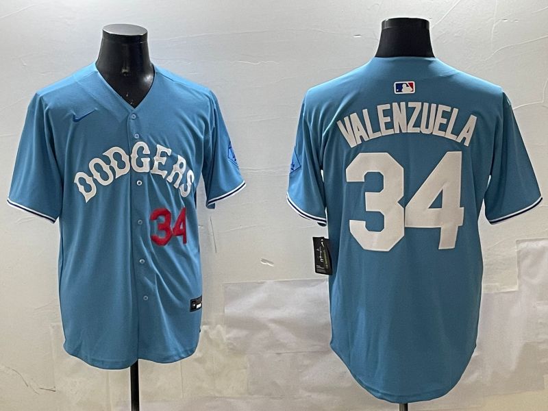 Men Los Angeles Dodgers #34 Valenzuela Light Blue Joint Name 2025 Nike MLB Jersey style 31610->los angeles dodgers->MLB Jersey